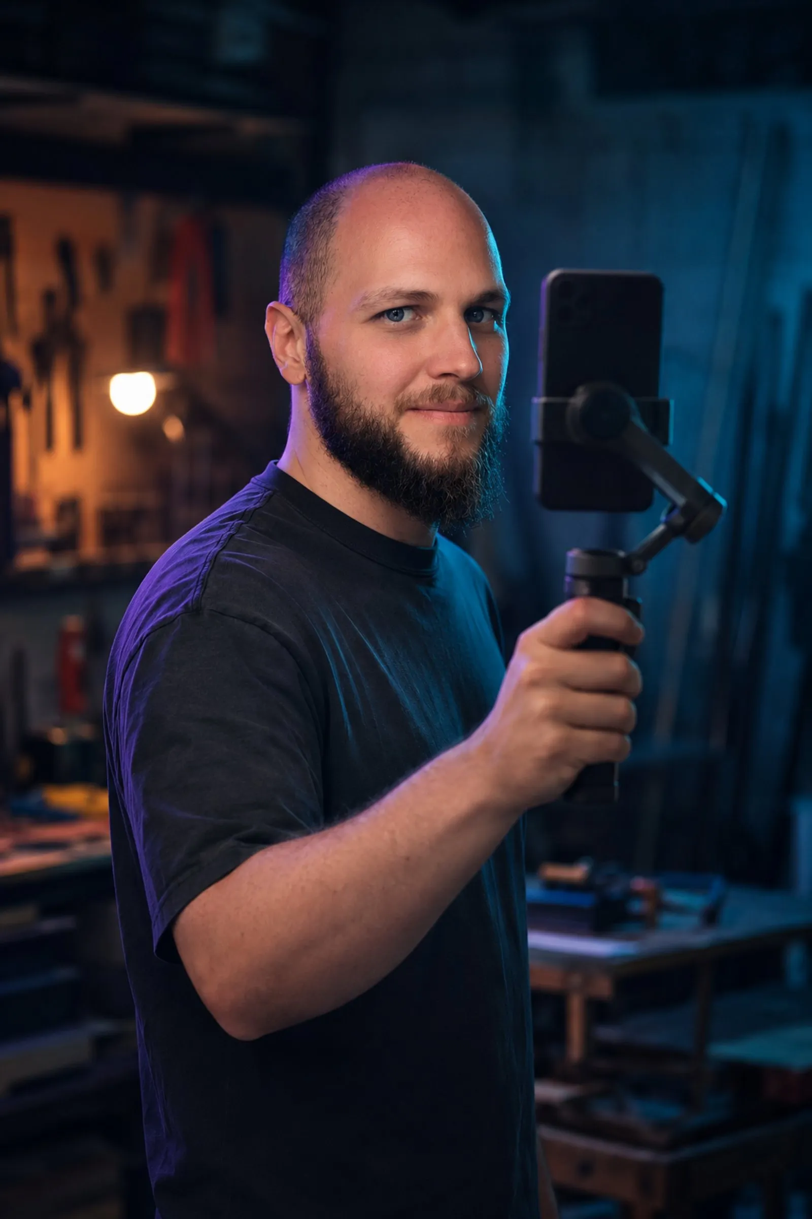 Miguel Egaña Silva filmt mit dem Smartphone am Stabilisator — Content für Social-Recruiting-Anzeigen